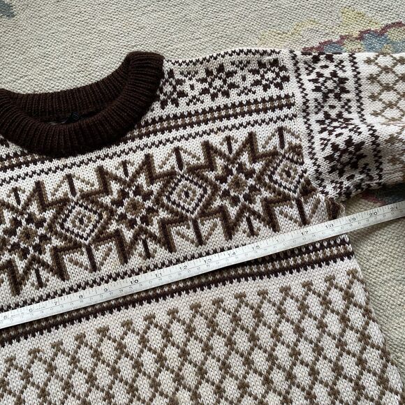 Vintage Dale Of Norway Sweater 100% Wool Size 44 Large Brown Pattern Crewneck - Picture 7 of 9